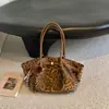 Bolsa de ombro Shuai Mi Home retrô plissada estampa de leopardo underarm 2026 nova moda de nicho bolsa de mão bolsa de ombro para o dia a dia