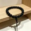Pulsera Elástica Cabeza de Calabaza Negra 8mm, Pulsera Exagerada Personalizada con Cuentas de Cabeza de Buda de Tres Vías, Pulsera de la Fortuna