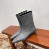 Botas de Tacón de Cuña Sueltas Tejidas sin Cierre hasta Media Pantorrilla Moda Nueva Otoño e Invierno 2026 Botines Elegantes Versátiles de Punta Cuadrada para Mujer