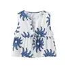Conjunto de Roupa Casual Feminina Europeia e Americana de Verão com Estampa, Decote V, Top e Calça Elástica