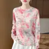 Suéter de Tricô Feminino Manga Longa Estampado Fino com Toque Fresco Gola Redonda Slim Fit Estilo Chinês Novo Primavera/Verão