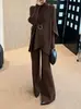 Conjunto de Tricô Temperamento para Mulheres 2026 Outono/Inverno Novo Suéter Solto Emagrecedor Manga Morcego Calça Wide Leg de Cintura Alta Conjunto de Duas Peças