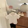 Cardigan de Manga Curta com Gola Baby Doll para Bebês Meninas, Blusa Base Fina e Respirável de Verão para Meninas, Top Liso Simples