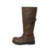 Hebilla de cinturón de moda estilo blogger botas de caballero apiladas Otoño/Invierno 2026 tacón medio grueso punta redonda piel de vaca caña alta botas largas mujer