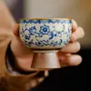 Taza de Té de Cerámica con Pie Alto, Patrón de Vid de Loto, Horno Ru Yu Huang del Fabricante, Taza de Degustación, Juego de Té Kung Fu, Taza de Té