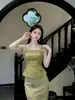 Estilo Nacional de Gama Alta Nuevo Estilo Chino Luz Flotante Bordado de Perlas Brocado Nueva Moda Chaqueta + Camisola + Falda Conjunto de 3 Piezas P0218