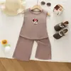 Ropa de Exterior de Verano Nuevo Estilo Traje sin Mangas de Seda Helada para Bebé Niña Moda y Lindo Chaleco de Dibujos Animados Conjunto de Dos Piezas para Niños Pequeños y Medianos