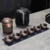 Mineral Crudo Color Arena Púrpura Cambiante Set de Té de Viaje Portátil Rápido Una Tetera Seis Tazas Separación de Agua y Té Juego Completo de Tazas para Exteriores