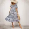 Falda de Verano 2025 Estilo Vacaciones Transfronteriza Europea y Americana Temu Vestido Estampado Estilo Étnico de Manga Corta con Cuello en V