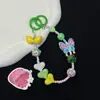 Pulseira de celular com contas de borboleta na cor dopamina, contas pintadas à mão, chaveiro de laço em formato de coração, pingente de bolsa