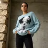 Suéter de mujer moderno y versátil, nuevo estilo otoño 2026, con diseño de perro empalmado, tejido grueso de manga larga, ropa de mujer de moda