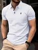 Camisa Polo Blanca Estilo Business Urbano con Adorno de Bordado en Forma de T, Polo de Manga Corta de Botón para Hombre Ajustado de Secado Rápido