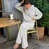Conjunto de moletom simples e esportivo de cor sólida, estilo europeu e americano, com calça, conjunto casual de duas peças para mulheres, com capuz e bolsos, calça casual de corte reto