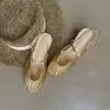 Sandalias Tejidas de Punta Cerrada con Tacón Medio para Mujer, Nuevo Estilo Verano 2026, Punta Redonda, Correa Única, Caladas, Suela Suave, Sandalias Romanas