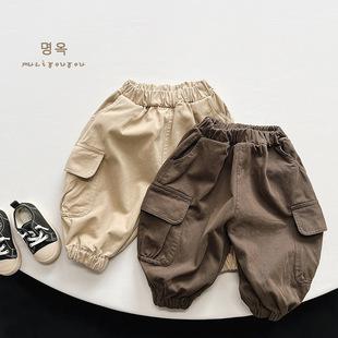 复古范~儿童工装裤2023春季新款男女童休闲裤小童宝宝韩版潮童装