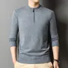 Suéter Novo de Gola Alta para Outono e Inverno para Homens de Meia-Idade, Cor Sólida, Top com Meio Zíper, Camada Base de Tricô Solta na Moda