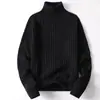 Suéter de punto térmico para hombre, estilo coreano, color liso, marca de moda, suéter de cuello alto, top casual de punto para otoño e invierno