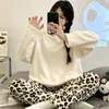 Pijama de Flanela Quente Outono e Inverno para Mulheres Inverno Coral Fleece Desenho Animado Fofo Conjunto de Pijama para Casa