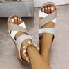 Pantuflas de Suela Gruesa con Cuña y Velcro de Combinación de Colores de Comercio Exterior para Mujer 2025 Nuevas Pantuflas Transfronterizas con Tira Cruzada y Punta de Pez Tallas Grandes
