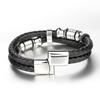 Comercio Electrónico Transfronterizo Nuevo Producto Cuerda de Cuero Vacuno Cuerda de Cuero Trenzado Multicapa Acero Inoxidable Pulsera para Hombre Pulsera de Acero de Titanio Moda Europea y Americana