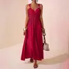 2026 Cruzando Fronteras Amazon Primavera y Verano Nuevo Vestido Largo sin Mangas de Tirantes Finos Cuello en V Profundo Elegante Acampanado Línea A