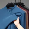 Camiseta de Veludo Double-Sided com Gola Alta Meia-Manga para Homens no Outono e Inverno Cor Lisa Quente Casual Manga Longa Moletom Camiseta de Base Top para Homens