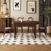 Mesa de Comedor de Madera Maciza Estilo Country Americano para Comedor del Hogar, Estilo Retro Francés, Mesa de Comedor Redonda Extensible y Plegable y Juego de Sillas Muebles