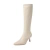 Botas finas de cano alto estilo coreano, elegantes e pequenas, bico quadrado, 2022, outono e inverno, novas botas elásticas de couro de vaca de salto alto para mulheres
