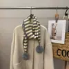 Bufanda Grande de Punto Invierno Estilo Navidad para Estudiantes Mujeres, Chal Rayado Lindo Desmontable con Pompón, Calentador de Cuello de Lana para Abrigo