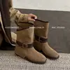 Botines casuales para mujer estilo coreano con hebilla de cinturón, punta redonda, botines cortos de moda, nueva colección otoño/invierno, piel genuina