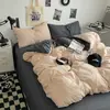 Nuevo Conjunto de Cuatro Piezas para Dormir de Algodón Lavado para Bebés y Madres Conjunto de Tres Piezas para Dormitorio de Estudiantes Color Sólido Sábana Funda de Edredón en