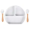 En Stock Vajilla Infantil Compartimentada Tazón de Silicona con Ventosa para Bebé Cuchara para Bebé Plato de Silicona con Popote Integrado