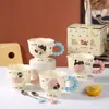 Copo de Água Criativo Fofo para Casa Taça Caneca Desenho Animado Copo de Leite Estilo Ins Cerâmica de Aparência Elegante Casal