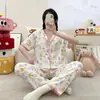 Algodón de Nube Verano Nuevo Cárdigan Solapa Manga Corta Pantalones Chica de Dibujos Animados Dulce Hogar Atuendo traje Pijama