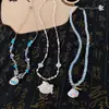Collar con Colgante de Concha de Niña Linda Estilo Vacaciones en el Mar Cadena para Clavícula con Cuentas de Estrella Dulce Elegante Versátil