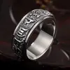 Anel de Mantra de Seis Palavras Rotativo, Anel Tendência de Prata Pura para Dedo Indicador de Homem Solteiro, Anel Giratório para Homens e Mulheres