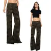Jeans Acampanados de Tiro Bajo Estilo Retro Americano para Mujer 2025 Nuevos Pantalones de Campana Camuflaje de Otoño para Mujer