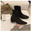 Botines Chuyuji de Gamuza con Tacón Grueso Delgado para Mujer, Novedad Otoño/Invierno 2026 Botines Cortos Negros de Tacón Grueso con Punta Cuadrada