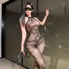 Meia-calça de Renda Jacquard Temptation Erótica para Mulheres, Preta, de Seda, com Abertura na Virilha, Bodysuit Sexy Transparente, Meia-calça de Rede, Cobra para Virar