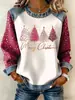 Sudadera con Cuello de Mezclilla Estampado 3D en Bloques de Color Estilo Europeo y Americano 2026 para Mujer, Jersey de Manga Larga, Holgada Casual Estilo Vacaciones Transfronterizo