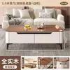Mesa de centro retangular moderna minimalista em ardósia brilhante na cor branco creme com cantos arredondados e grande capacidade de armazenamento com quatro gavetas para a sala de estar
