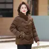 Elegante Abrigo de Madre Nuevo Otoño/Invierno Chaqueta de Algodón con Plumas Engrosada Cálida Cuello Alto Ropa de Algodón Talla Grande Ropa para Mujeres de Mediana Edad y Mayores
