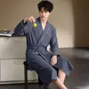 Roupão masculino de alta qualidade, casaco estilo roupão masculino, quimono de outono e inverno, manga longa de algodão puro, pode ser usado como roupa externa, roupa de casa