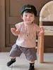 Ropa de Verano para Bebé Conjunto Delgado Camiseta Pequeño Monstruo Pantalones Cortos Casuales de Manga Corta Conjunto de Dos Piezas 1 Niño Ropa de Verano para Niños