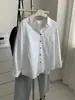 Camisa de algodão puro estilo coreano para mulheres, camisa simples de cor sólida tecida com lapela e bolsos, coleção de outono 2026, adequada para figuras petites