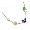 Pulsera Flor de Cinco Pétalos de Calcedonia Morada Natural [Versión Alta Oro V Chapado Grueso en Oro] Pulsera de Trébol de Cuatro Hojas 18K para Mujer Artesanía Exquisita