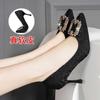 Couro genuíno macio sola macia salto alto bico fino salto agulha sapatos de camada única preto confortáveis moda profissional trabalho saltos altos para mulheres