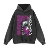 Moletom com capuz estampado, desgastado e lavado com textura vintage, estilo oversized solto street style, moletom unissex para vendas transfronteiriças