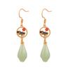 Novos Brincos Gancho de Pedra Natural Chinesa com Borla Pingente de Óleo Estilo Nacional Novo Método Antigo Brincos Coloridos de Esmalte Brincos de Imitação de Jade Hetian