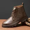 Zapatos de hombre transfronterizos para otoño e invierno, botas de algodón con forro polar, superficie de cuero, antideslizantes, cálidas, botines, zapatos casuales de cordones para hombre, mismo estilo que los zapatos de algodón de una sola capa